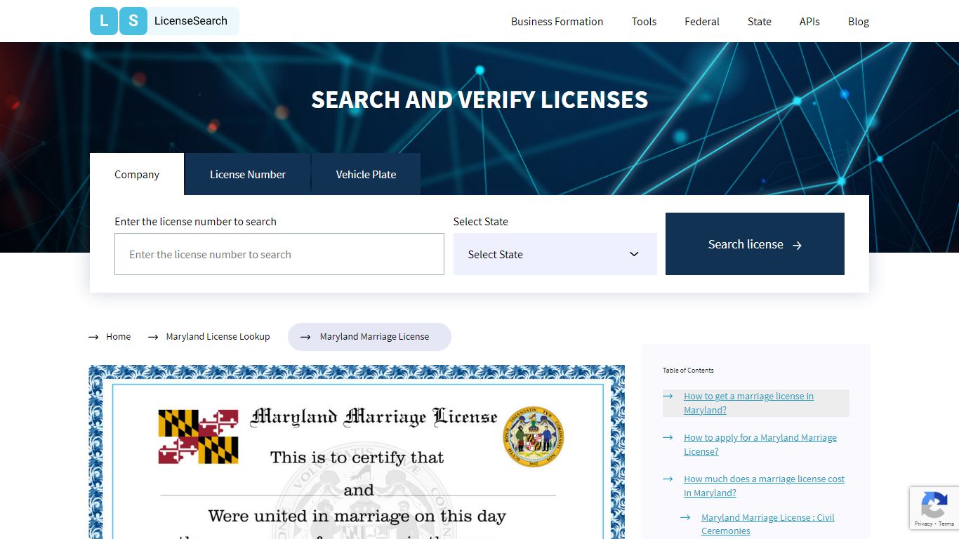 Maryland Marriage License | License Search